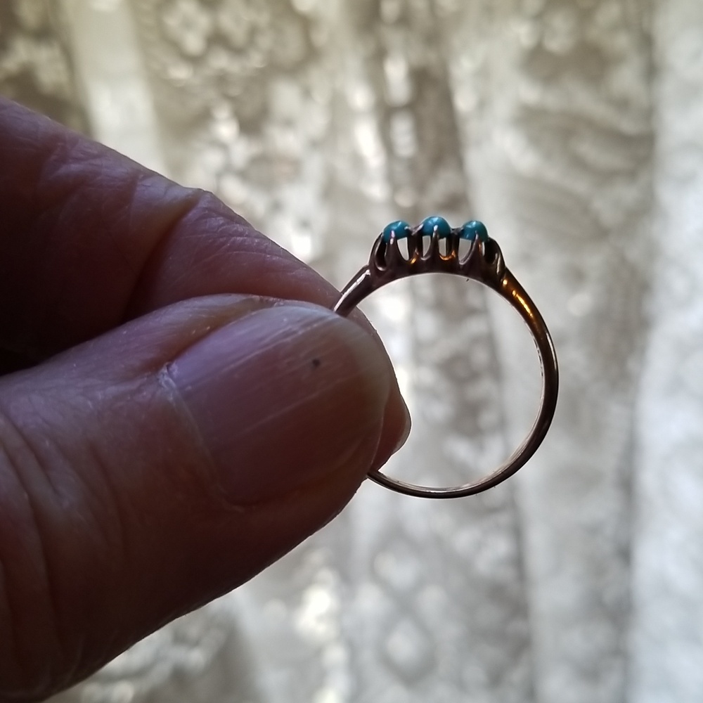 Antique Victorian 10k Rose Gold Persian Turquoise Ring 6.5 - Picture 3 of 6